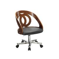 arched walnut desk chair with faux leather seat