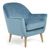 Ardoise Fabric Lounge Chair In Cyan Velvet With Wooden Legs