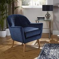 Ardoise Fabric Lounge Chair In Blue Velvet With Wooden Legs