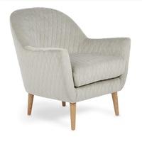 Ardoise Fabric Lounge Chair In Silver Velvet With Wooden Legs