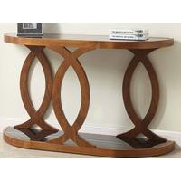 arched walnut black glass console table