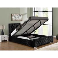 arya velvet upholstered ottoman bed superking black