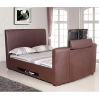 artisan 5ft kingsize leather tv bed brown