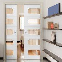 Arcadian White Double Pocket Doors - Clear Glass