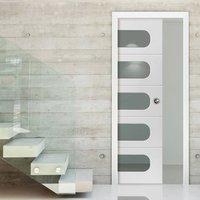 Arcadian White Single Pocket Door - Clear Glass