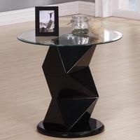 Aruba Lamp Table Round In Clear Glass And Black High Gloss