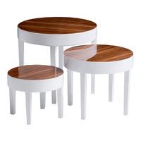 archie nest of tables in pear wood with pine legs in white gloss