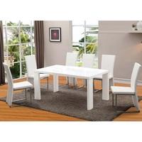 Arctic White Finish Glass Top Dining Table And 6 Dining Chairs