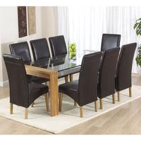 Arturo Rectangle Oak Glass Top Dining Table And 8 Roma Chairs