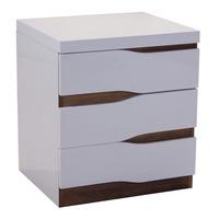 Ardwick 3 Drawers Bedside Cabinet In White High Gloss And Walnut