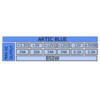 Artic Blue 850W Quad Rail Power Supply with 12cm Blue Fan Featuring Molex, Sata, Floppy, 20/24 Pin, 4 Pin & PCI-Express