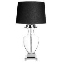 Arine Table Lamp Black Linen Shade Clear Glass