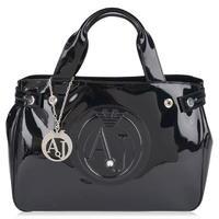 armani jeans high shine logo shopper bag