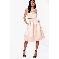 Arayah Box Pleat Satin Skater Skirt - peach