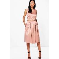 arayah box pleat satin skater skirt mink