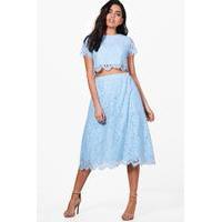 Aria Lace Midi Skirt Co-Ord Set - blue