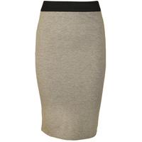 Arielle Contrast Waist Jersey Midi Skirt - Light Grey