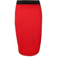 Arielle Contrast Waist Jersey Midi Skirt - Red