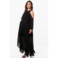 aria chiffon cold shoulder detail layer maxi black