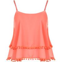 Arianne Strappy Chiffon Tassle Top - Fluorescent Pink