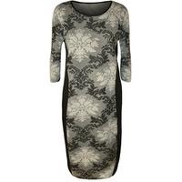 ariel jacquard print contrast midi dress grey