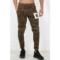 Army Print Tie Belted Side Pockets Trouser