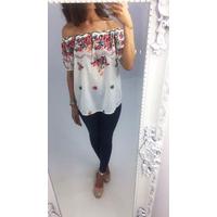 Arlow floral embroidered bardot top