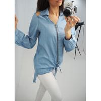 Arabelle denim zip tie front dipped hem shirt