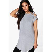 Arabella Strappy Detail Shoulder T-Shirt - grey