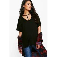 Aria Strap Detail Dip Hem Top - black