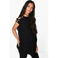 Arabella Strappy Detail Shoulder T-Shirt - black