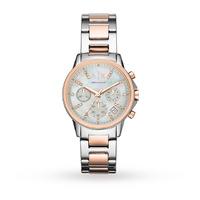 Armani Exchange Ladies Silver and Rose Gold Chronograph Watch AX4331