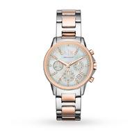 armani exchange ladies silver and rose gold chronograph watch ax4331