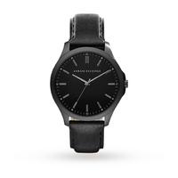 armani exchange black dial black leather strap mens watch ax2148