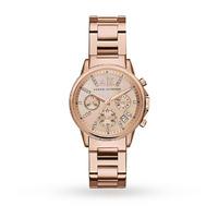 Armani Exchange Chronograph Rose Mother of Pearl Dial Rose Gold-tone Ladies Watch