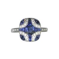 Art Deco Ring 18ct White Gold Sapphire And Diamond Cluster