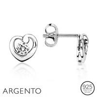 argento solitaire irregular heart cz earrings