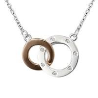 Argento Rose Gold Mix Interlink Circle Necklace With Cubic Zirconia