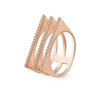 Argento Outlet Rose Gold Treble Band Bars Pave Ring