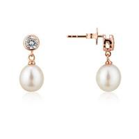 Argento Rose Gold Crystal Drop Pearl Earrings