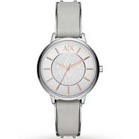 armani exchange ladies white leather strap watch ax5311