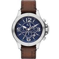 Armani Exchange Mens Blue Dial Chronograph Brown Leather Strap Watch AX1505