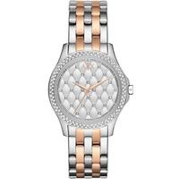 Armani Exchange Ladies Two Tone Silver Quilted Stone Bezel Dial Bracelet Watch AX5249