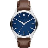 Armani Exchange Mens Blue Dial Brown Leather Strap Watch AX2181