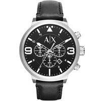 Armani Exchange Mens Black Chronograph Leather Strap Watch AX1371
