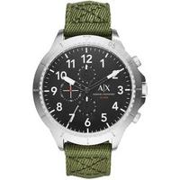 Armani Exchange Mens Black Dial Chronograph Green Fabric Strap Watch AX1759