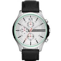 Armani Exchange Mens Silver Chronograph Black Leather Strap Watch AX2165