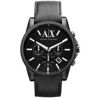 Armani Exchange Mens Black Chronograph Leather Strap Watch AX2098