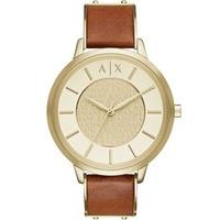 Armani Exchange Ladies Gold Plated Brown Leather Strap Watch AX5314
