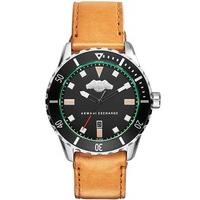 Armani Exchange Mens Black Logo Brown Leather Strap Watch AX1707